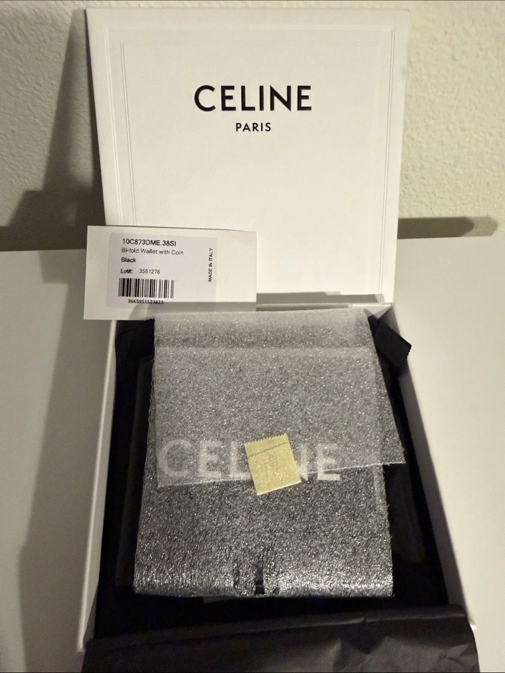 Celine Black Leather Wallet with White Logo